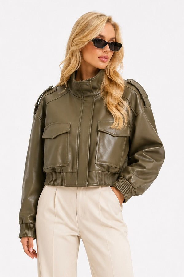 Ava | Olive Cropped Utility Jacket