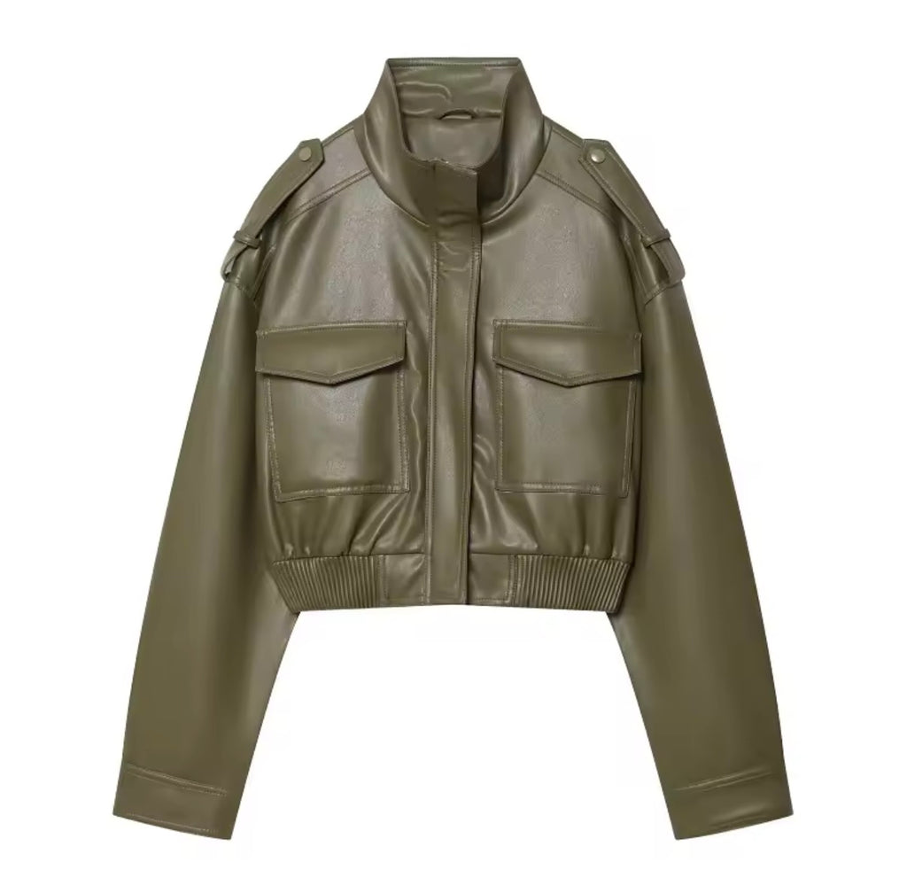 Olive Cropped Utility Jacket