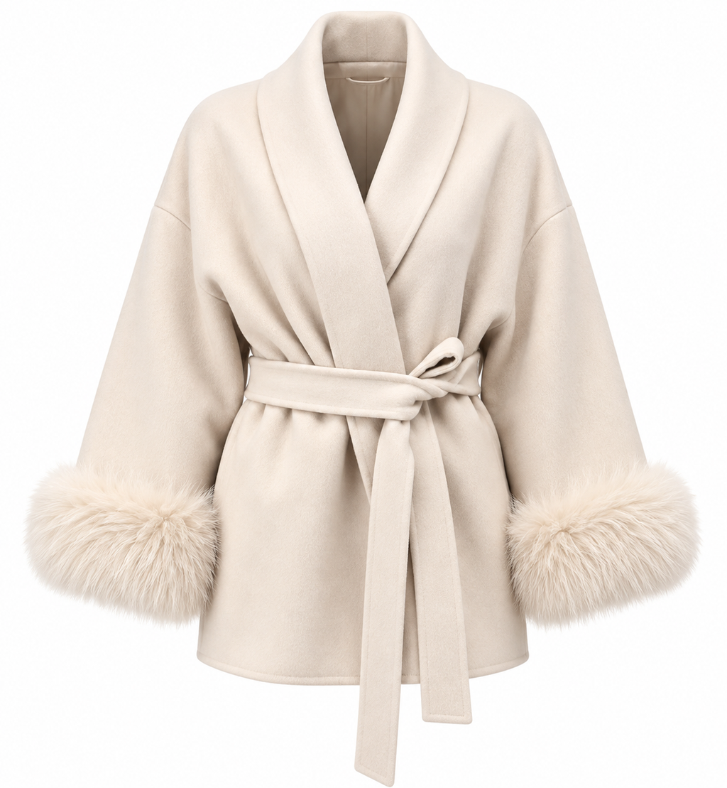 Celine | Faux Fur Cuff Belted Jacket